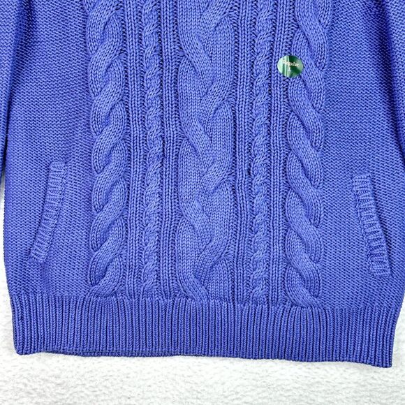 LL Bean Double L Mixed Cable Sweater Womens Sz L Larkspur Funnel Neck Cozy NWT - Picture 3 of 15